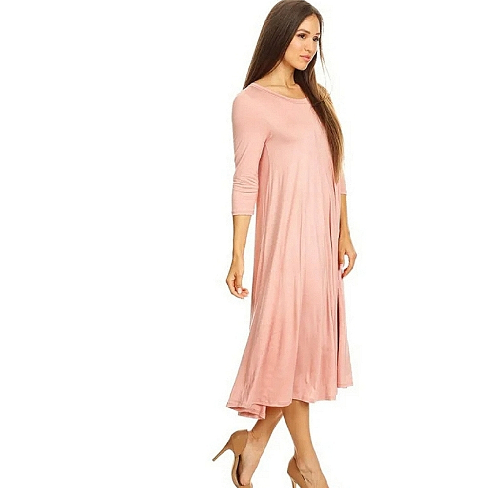 Ultra Soft Comfortable Loose Flow Aline Midi Blush Peach S(m) Dusty Rose